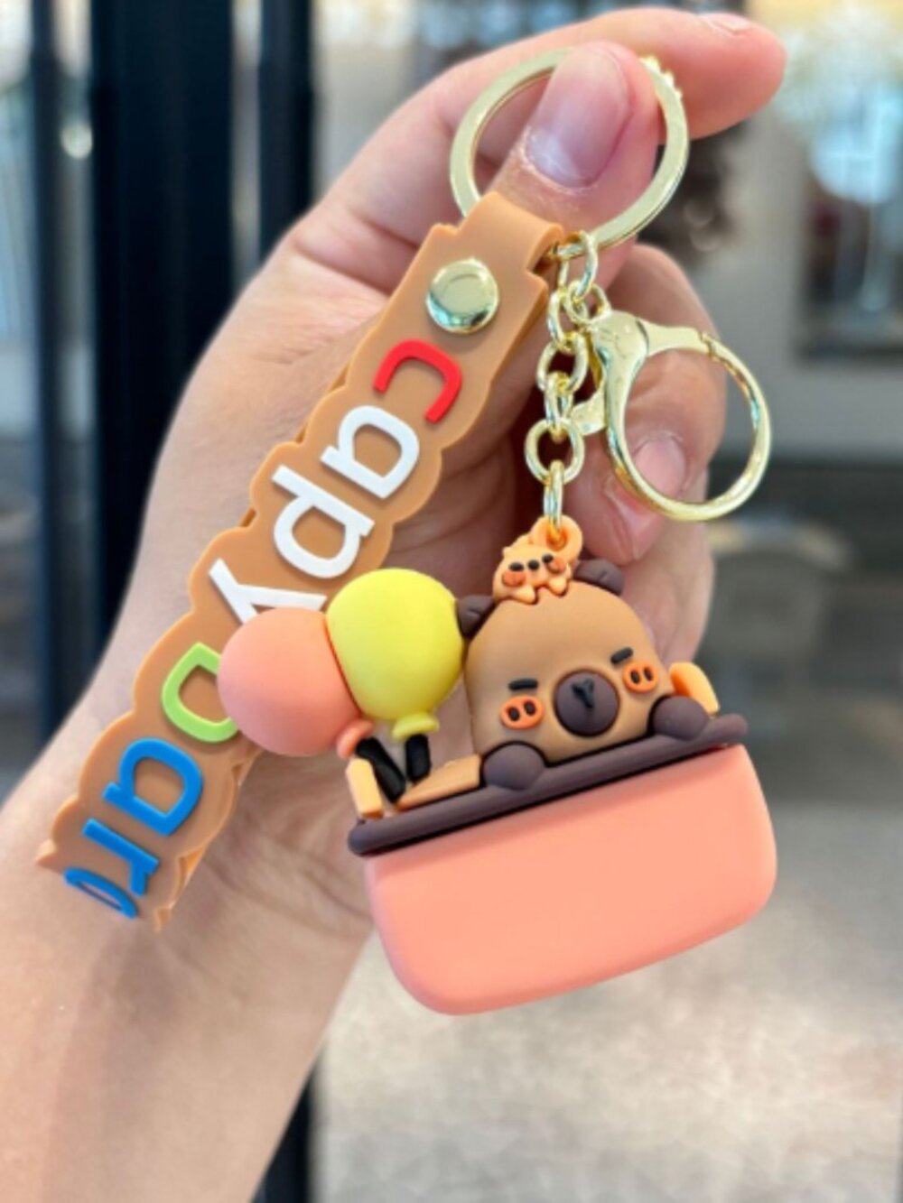 Cute Capybara in Bathtub Figure Keychain Tan Wrist Strap Balloons Bag Charm